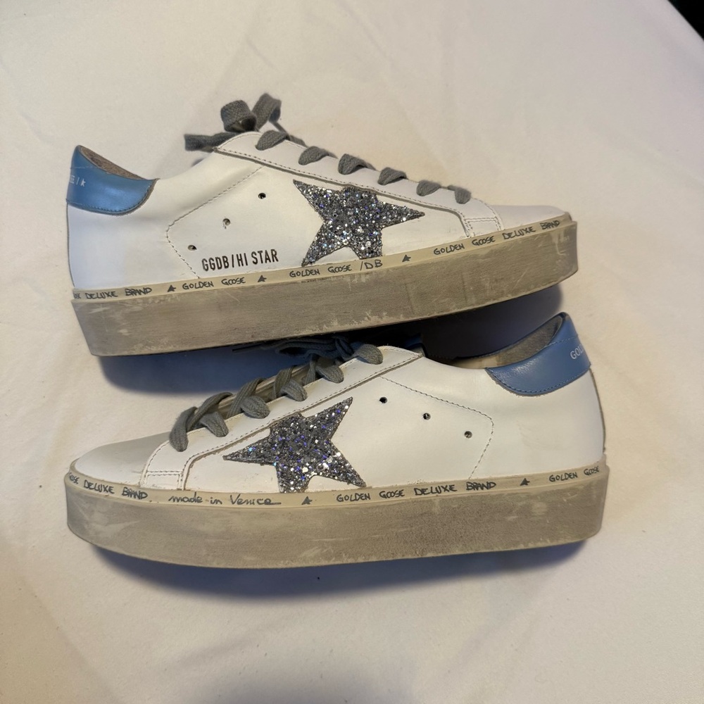 GOLDEN GOOSE HI STAR SIZE 37 Baby blue heel and silver glitter star